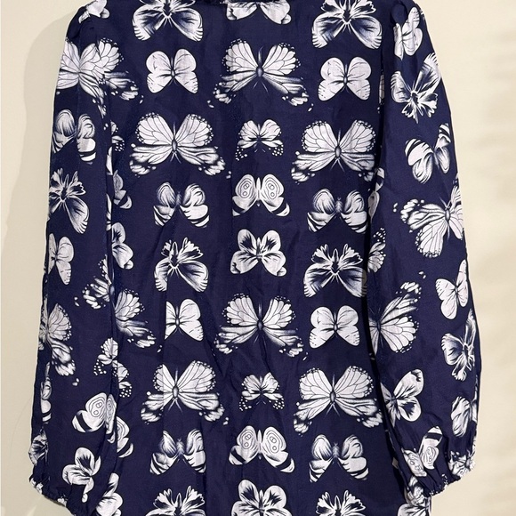 Navy Blue Butterfly Print Women's Top - Picture 2 of 4